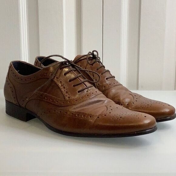 RED TAPE CARN 2 BROGUE MENS BROWN LEATHER LACE UP SHOES SIZE 9 - Picture 3 of 13